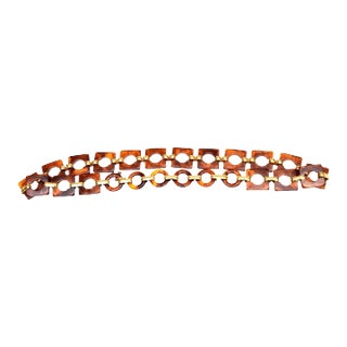 Vintage Yves Saint Laurent Tortoise Resin and Brass Circles and Squares Waist Hip Belt, 1970's For Sale