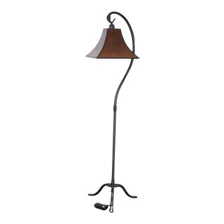 Textured Bronze Floor Lamp With Iron & Amber Mica Shade For Sale