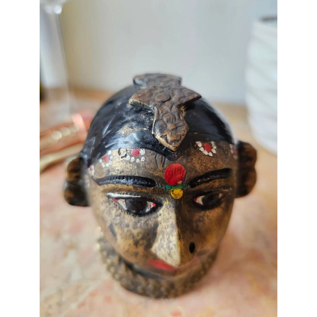 Antique India Painted Brass Hindu Gauri Head Sculptures - a Pair For Sale - Image 9 of 10
