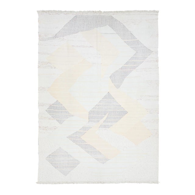 10 X 14 Modern Abstract Kilim Flatweave Wool Rug in Muted Color For Sale