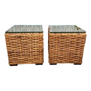 Pair of Bamboo Cube Side Tables For Sale