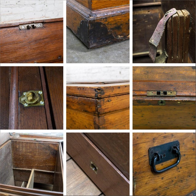 19th Century Antique Colonial Rustic Pine Carpenter’s Tool Chest Trunk or Coffee Table For Sale - Image 16 of 18