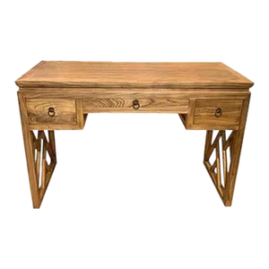 Asian Reclaimed Wood Panel Legs Writing Desk