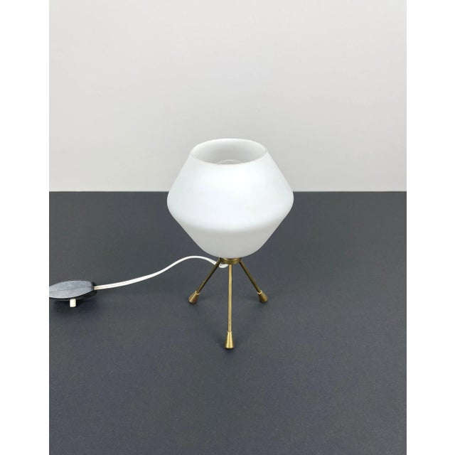 Brass & Opaline Glass Tripod Table Lamp, Italy, 1960s For Sale - Image 3 of 10