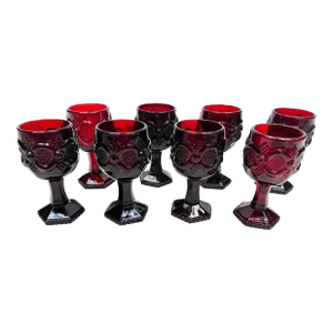 Vintage Mid Century Cape Cod Ruby Red Wine Goblets - 8 Pieces