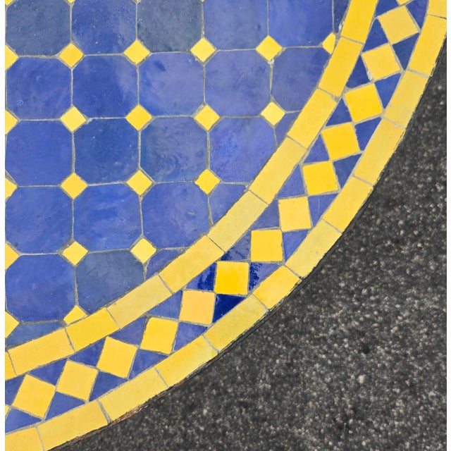 40" Handcrafted Cobalt Blue and Yellow Moroccan Mosaic Table For Sale - Image 4 of 7