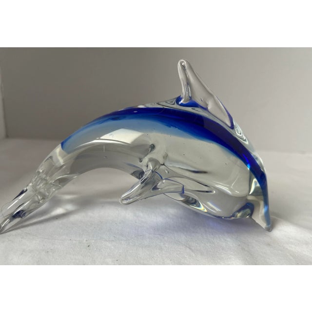 Late 20th Century Italian Murano-Style Blue Sommerso Art Glass Dolphin Sculptures, Graduated Pair For Sale - Image 5 of 9