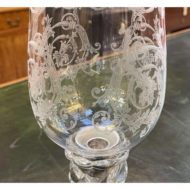 Baccarat crystal candle holder with engraved foliage decoration - H=40.5cm, Diam of neck=15.cm.