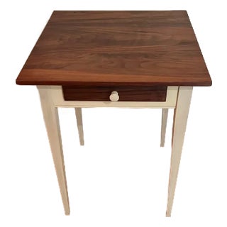 C. 1990 Handcrafted Shaker Side Table I Two-Tone Walnut Top & Painted Base I New England Area Artisan Furniture For Sale