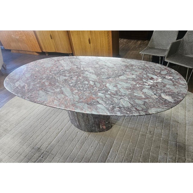 Mid 20th Century Exotic Marble Oval Italian Dining Table With Pedestal Base For Sale In Providence - Image 6 of 12