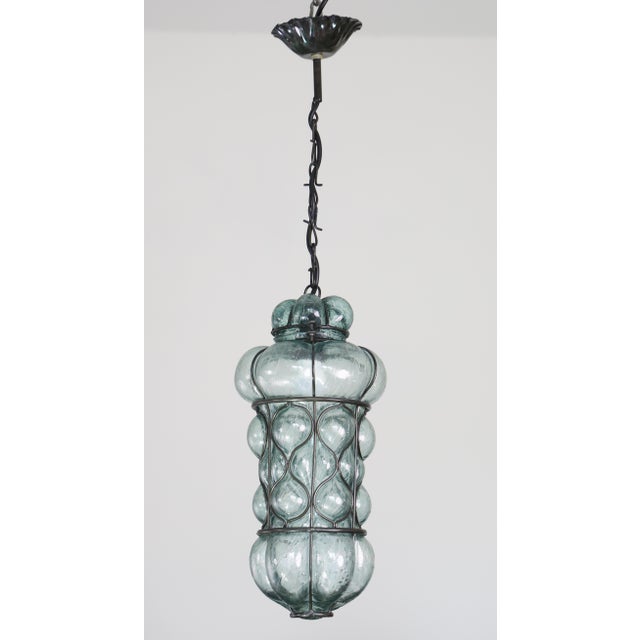 Set of 2 Rare Blu Acuqamarine Vintage Venetian Lantern, Murano Glass, 1970s For Sale - Image 6 of 12