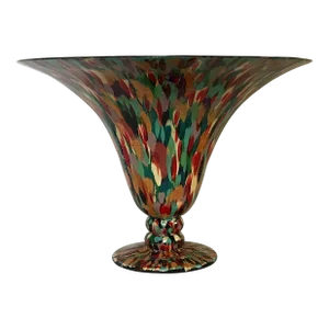 1990s Funnel Shaped Hand Painted Vase by Monique Nichols