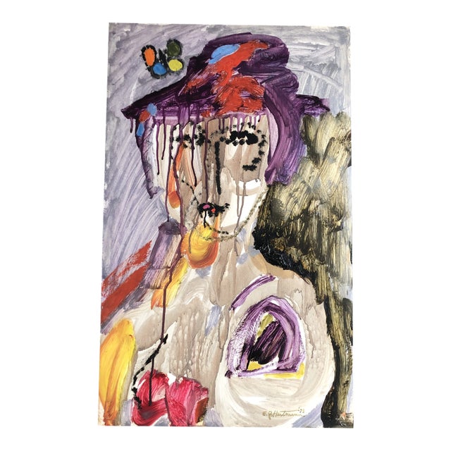 Original Vintage E.J.Hartmann Abstract Modernist Portrait Painting 1970’s Signed For Sale