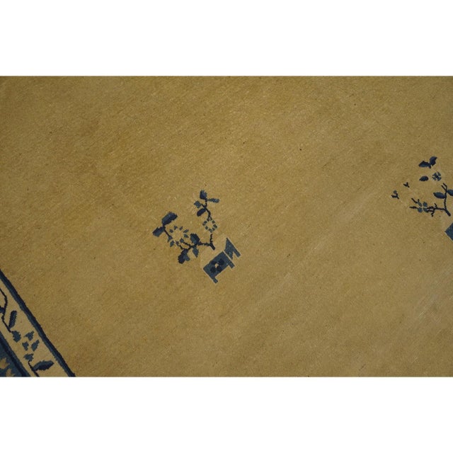 1920s Beige Field Medallion Deco Antique Chinese Peking Room Size Knotted Rug For Sale - Image 4 of 10