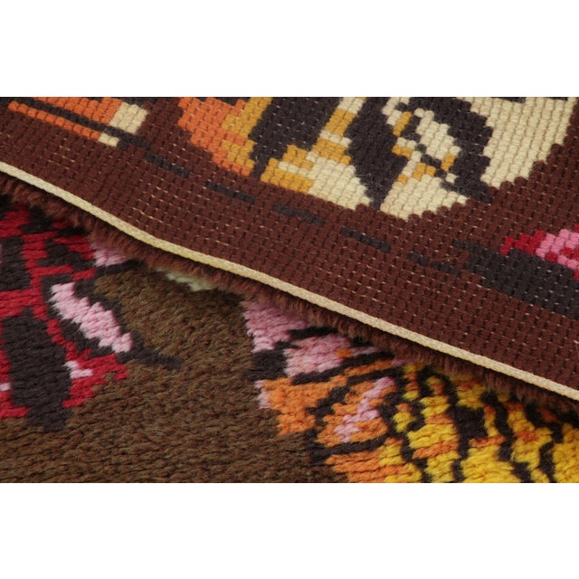 Textile Vintage Swedish Rya Runner With Floral Medallions on a Brown Field - Rug & Kilim For Sale - Image 7 of 8
