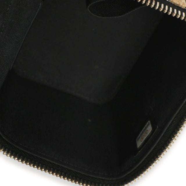 Black Beige Raffia Jute Striped Mini Vanity Case With Chain For Sale - Image 9 of 9