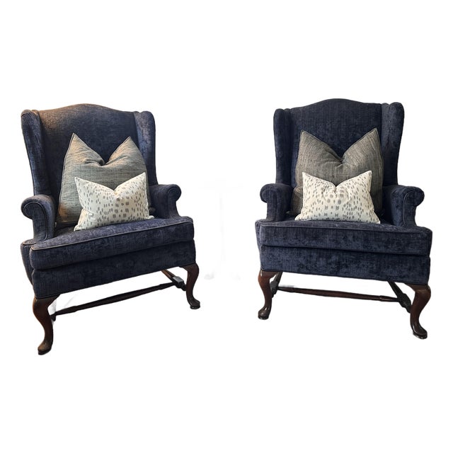 Newly Upholstered Kravetcouture & Houles Wingback Chair Set of 2 For Sale