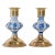 Vintage Delft Floral Blue and White Ceramic and Brass Candlesticks, a Pair 1950s For Sale