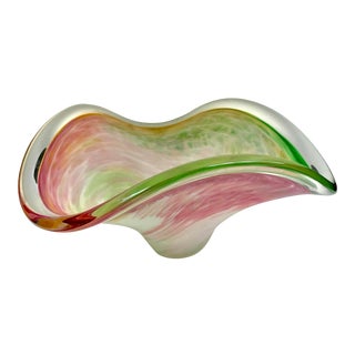 Mid-Century Murano Pastel Swirls Zanfirico Organic Form Bowl For Sale