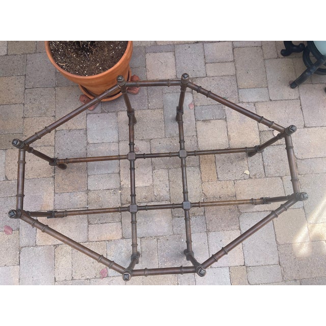 Brown 1960s Mid Century Brown Lacquer Bamboo Base Brass Tray Thick Glass Top Coffee Table For Sale - Image 8 of 8