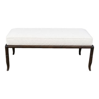 Mid Century Modern Walnut Bench White Boucle For Sale