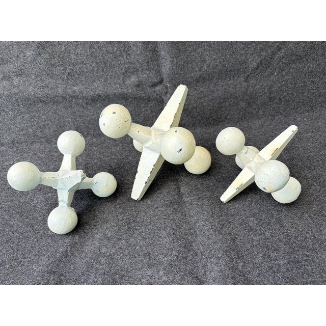 1990s Off White Cast Iron Jacks Set of 3 Decorative Objects For Sale - Image 11 of 17