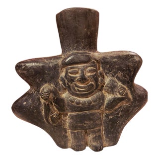 Vintage Museum-Inspired Andean Ceremonial Figure Pottery Vessel – Pre-Columbian Style For Sale