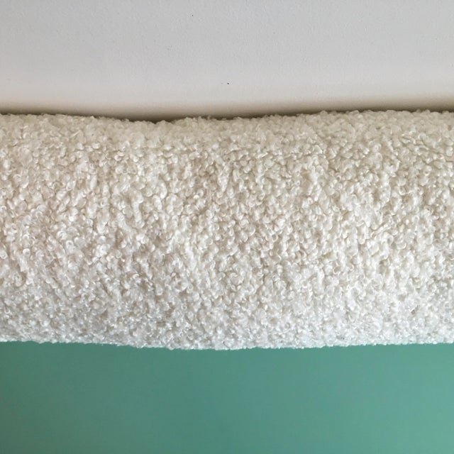 Custom-made rectangular lumbar pillow using timeless Pindler fabric, in a super-soft boucle textured fabric in solid ivory...