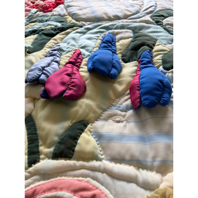 Modern 1975 One-of-a-Kind Hand Quilted Floral Rabbit Art Quilt Wall Hanging For Sale - Image 3 of 10
