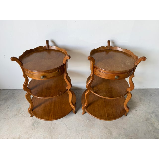Hollywood Regency Grosfeld House Walnut Three-Tier End Tables – Pair For Sale - Image 10 of 16