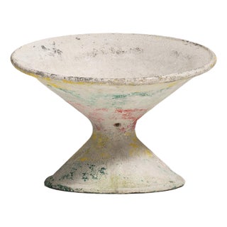 1960-1969 France Weathered Antique White Painted Pedestal Bowl Planter For Sale