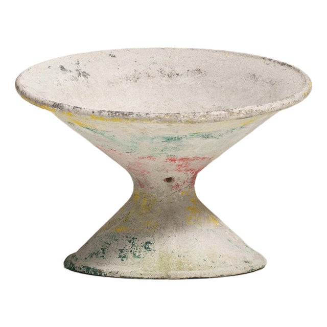 1960-1969 France Weathered Antique White Painted Pedestal Bowl Planter For Sale