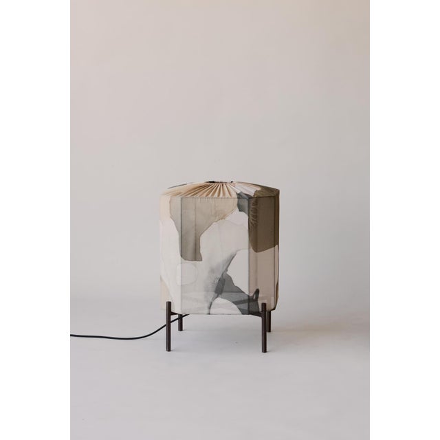 Hand-Painted Silk Standing Table Lantern on Metal Base For Sale - Image 4 of 8