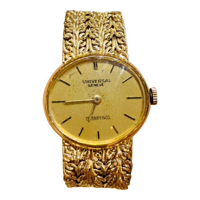 1940s Tiffany & Co. Universal Genève Ladies 18 Karat Yellow Gold Watch and Band For Sale