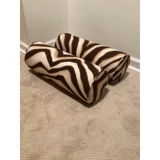 English Ralph Lauren Home Zebra Print Bolster Pillows – Pair – Foam Inserts – Like New For Sale - Image 3 of 4