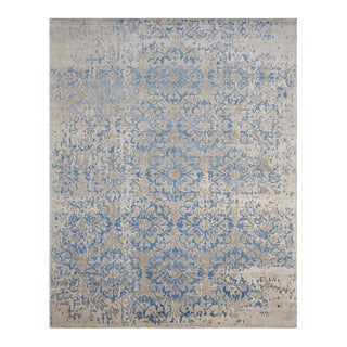 Nepalese Modern Silk 8x10 Blue & Grey Handmade Area Rug #9902789 For Sale