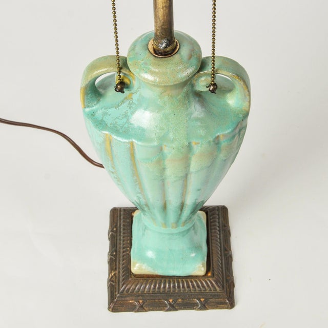Antique Celadon Glazed Ceramic Urn Lamp With Bronze Base For Sale - Image 18 of 18