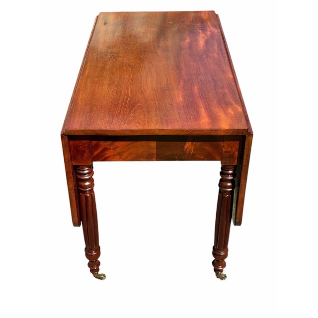 Red Antique Mahogany Drop Leaf Dining Table With Reed Carved Legs Boston For Sale - Image 8 of 12