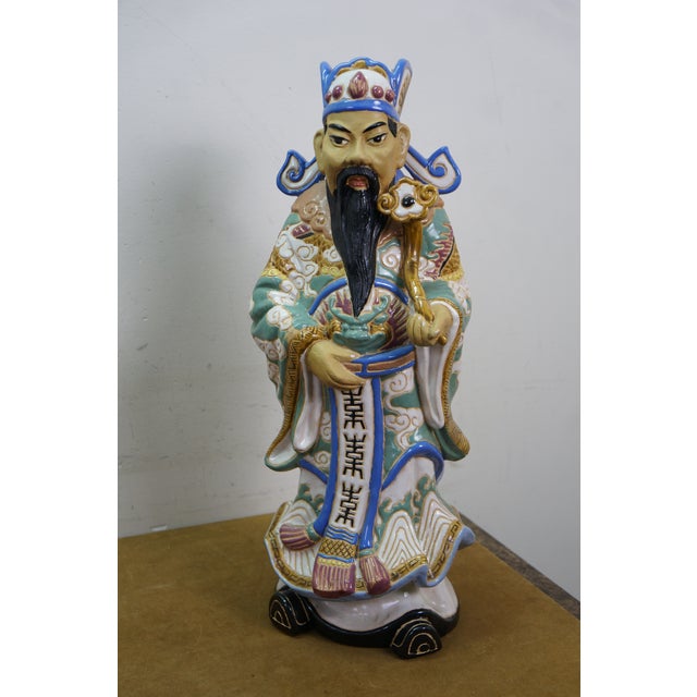 3 Ceramic Fu Lu Shou Star Gods Good Fortune Prosperity Longevity Statues 23" For Sale - Image 4 of 16