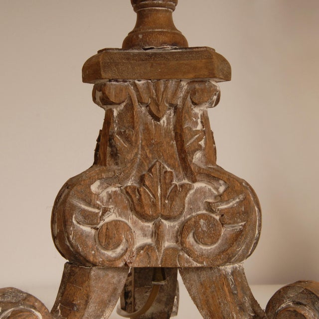 1990s Vintage French Country Lamps Carved Wood a Pair For Sale - Image 5 of 12