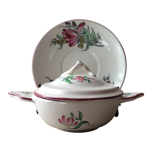 Rare French Luneville Faience Covered Pâté Dish With Underplate - K&g Old Strasbourg Pattern, C. 1920 For Sale