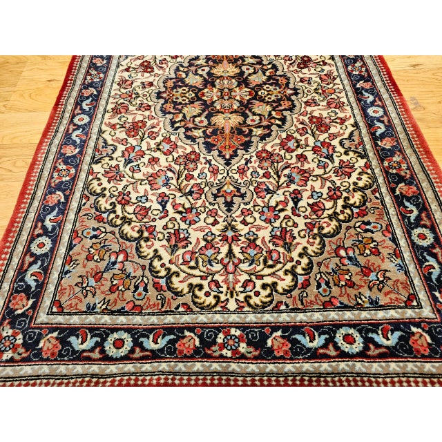 Ivory Vintage Persian Isfahan Area Rug, Handwoven Floral Pattern, Ivory & Navy, 3’ X 4’ For Sale - Image 8 of 12