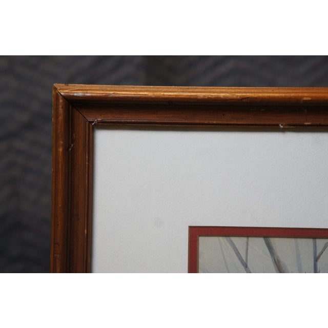 Late 20th Century Mary Ellen Wilson Ohio Winter Farmhouse Landscape Watercolor Painting 34", Framed For Sale - Image 9 of 11