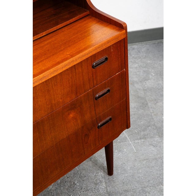 Mid Century Danish Modern Secretary Desk Teak Pull Out Drawers Office Vintage Vg For Sale - Image 10 of 11