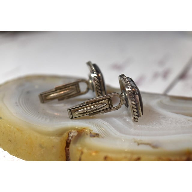 Vintage Sterling Silver Dendritic Agate Cufflinks, A Pair For Sale - Image 10 of 18