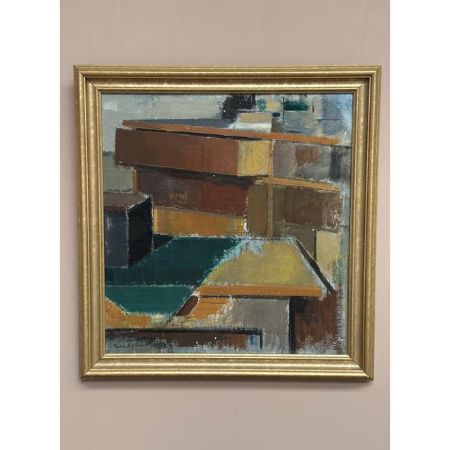 Mid-Century Modern Gustav Adolf Johansson, Cubist Rooftops, 1950s, Oil on Canvas, Framed For Sale - Image 3 of 18