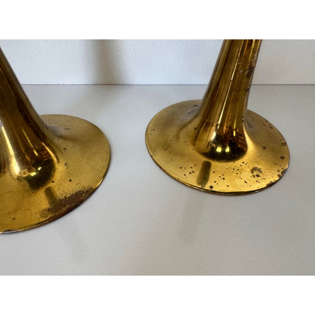 Vintage Hollywood Regency Solid Brass Candleholders – A Pair For Sale - Image 9 of 12