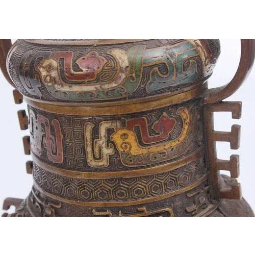 Bronze Can with Multi-Colored Enamel For Sale - Image 5 of 10
