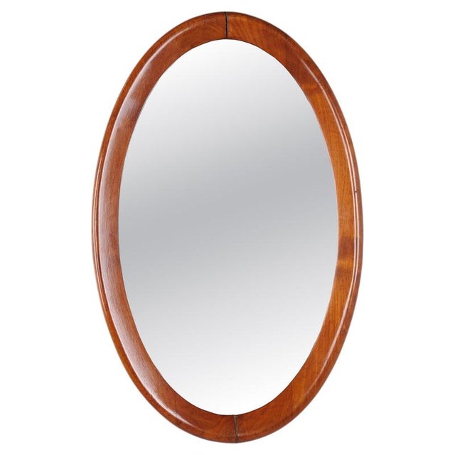 Oval Mirror with Walnut Frame, 1940s For Sale - Image 6 of 6