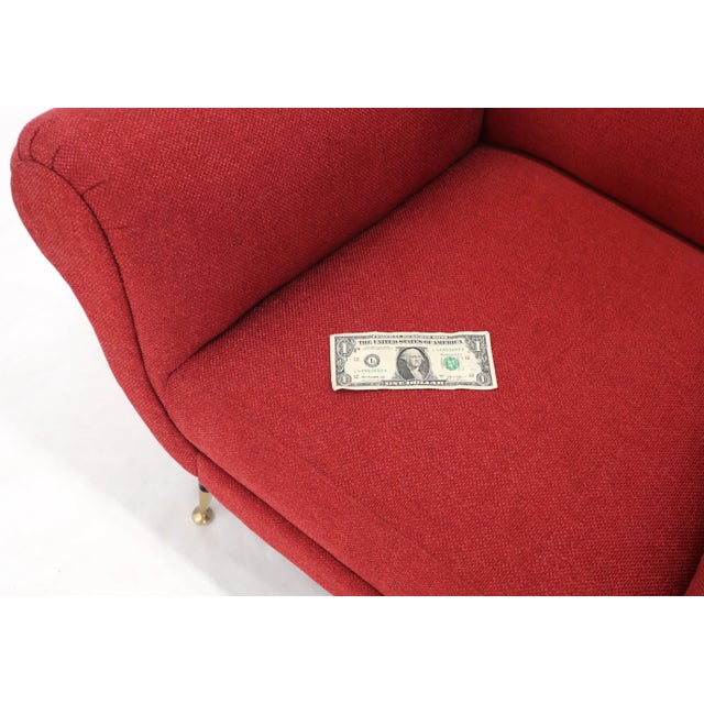 Mid 20th Century Pair of Red Upholstery Italian Lounge Chairs Brass Feet For Sale - Image 5 of 13